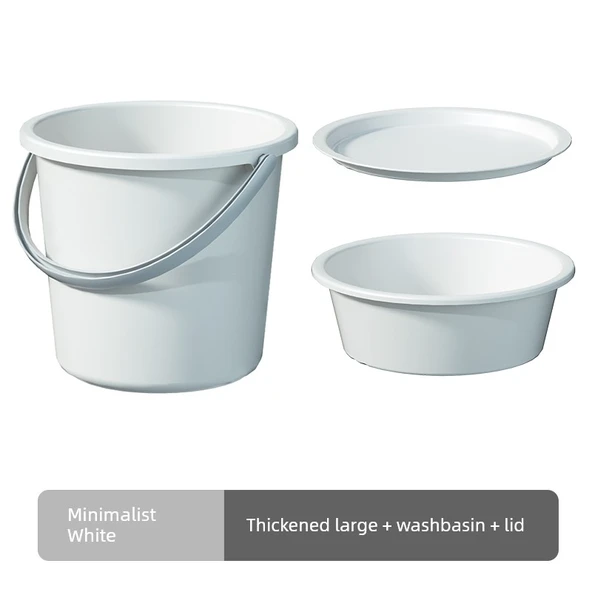 3 Parça Set: Büyük Boy Çamaşır Kovası + Leğen + Kapak - Beyaz