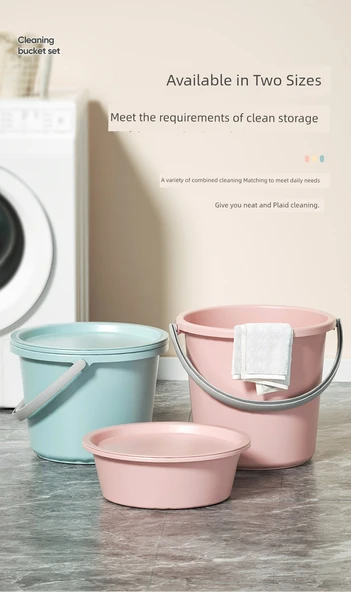 2 Parça Set: Büyük Boy Çamaşır Kovası + Leğen - Pembe - 10