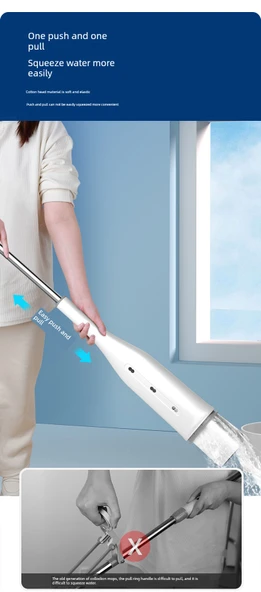 Gizli Hazneli Mop - 34cm - 5 Adet Anında Emişli Pamuk Başlıklı ve Duvar Askı Aparatlı - 12