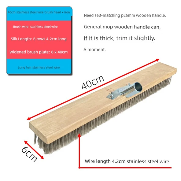 Uzun Saplı Yer Fırçası - 40cm Paslanmaz Çelik Fırça Başlığı - Sapsız
