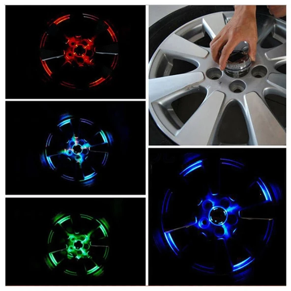 Ayt Sunup Led Işıklı Araba Tekerlek Göbek Kapağı 12 Led 4 Renk 6.5x6.5x4.5cm Oto Jant Ortası Kapak - 2