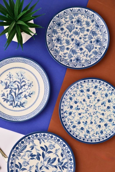Tabak Evi Porselen Blue Heaven Pasta Takımı 20cm 4 Kişilik 4 Parça TVL4PTPRS1194 - 3