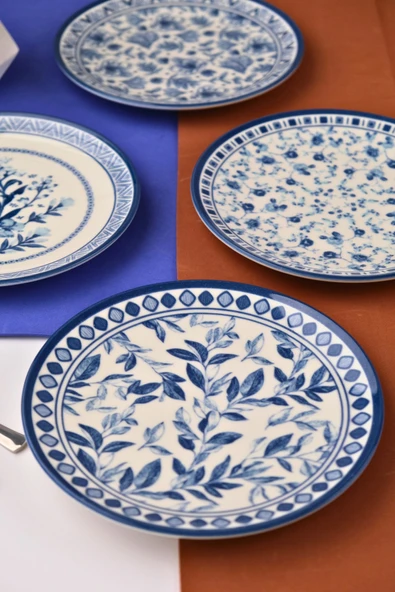 Tabak Evi Porselen Blue Heaven Pasta Takımı 20cm 4 Kişilik 4 Parça TVL4PTPRS1194 - 2