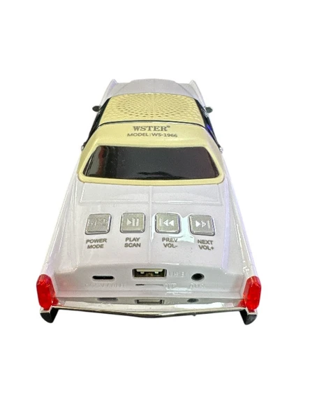 WSTER WS-1966 Araba Görünümlü Taşınabilir Kablosuz Radyolu Bluetooth Hoparlör BEYAZ - 4