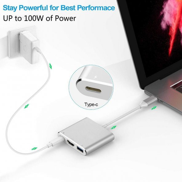 PrimeX PX-SW-U515 Gri Metal Type-C to 4K HDMI + USB 3.0 + PD şarj Çevirici Adaptör - 4