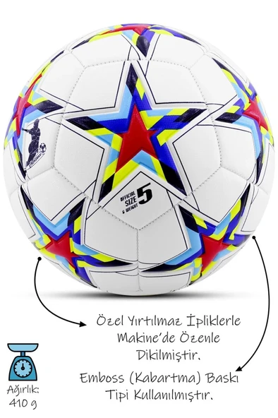 Uefa Şampiyonlar Ligi Futbol Topu 4 Astarlı No:5 480 Gr + Pompa Hediyeli X500 - 2