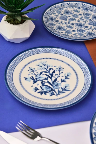 Tabak Evi Porselen Blue Heaven Pasta Takımı 20cm 4 Kişilik 4 Parça TVL4PTPRS1194 - 4