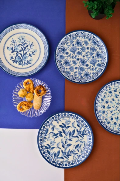 Tabak Evi Porselen Blue Heaven Pasta Takımı 20cm 4 Kişilik 4 Parça TVL4PTPRS1194 - 7