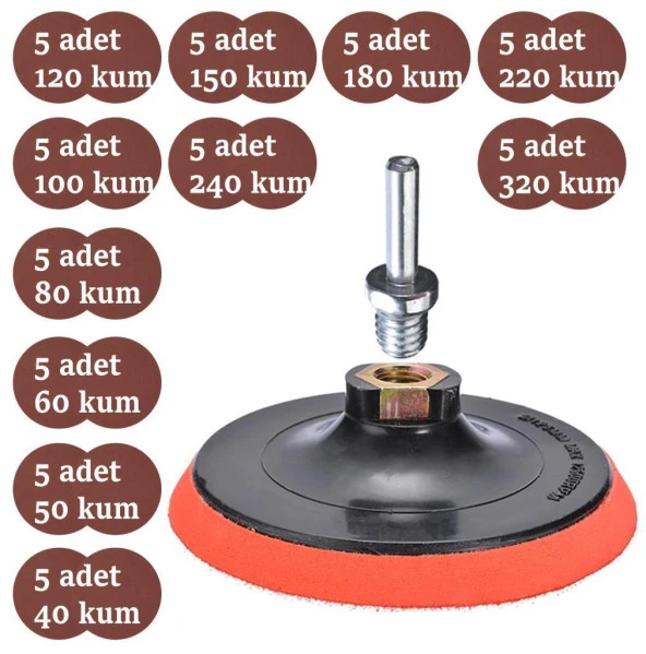 57 PARÇA Cırt Zımpara Seti 115 mm 40-320 Kum