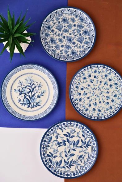 Tabak Evi Porselen Blue Heaven Pasta Takımı 20cm 4 Kişilik 4 Parça TVL4PTPRS1194 - 5