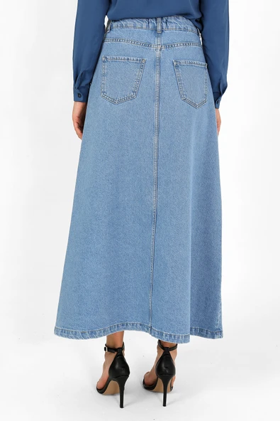 YÜKSEK BEL A KESİM DENİM ETEK - 6