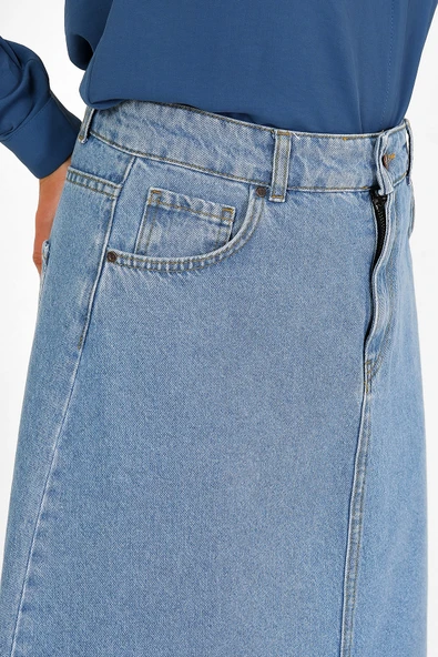 YÜKSEK BEL A KESİM DENİM ETEK