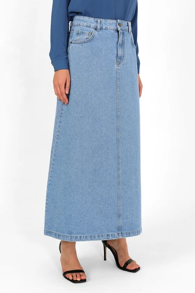 YÜKSEK BEL A KESİM DENİM ETEK - 3