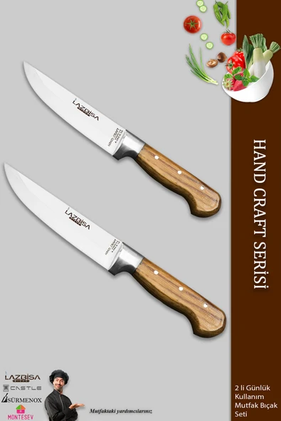 Lazbisa Hand Craft Mutfak Bıçak Seti Et Ekmek Sebze Bıçağı 2 Li Set Günlük Kullanım ( Mtf-127 )
