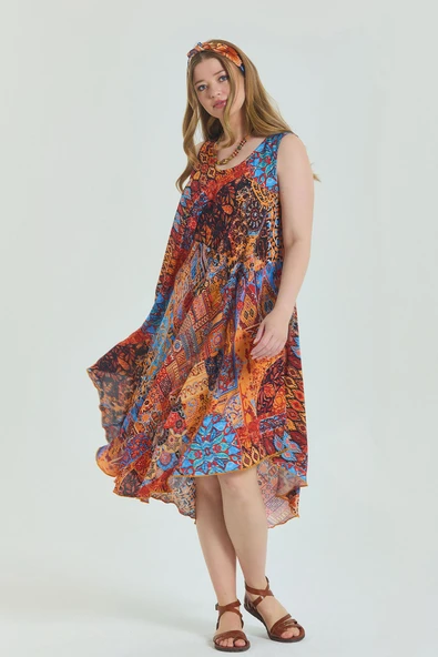 Kayık Yaka Kolsuz Büyük Beden Elbise ürün görseli 1