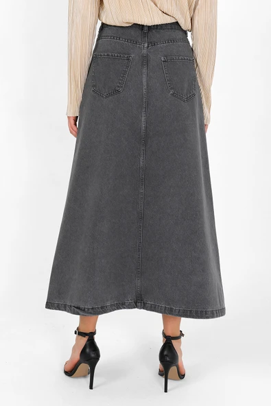 YÜKSEK BEL A KESİM DENİM ETEK - 12