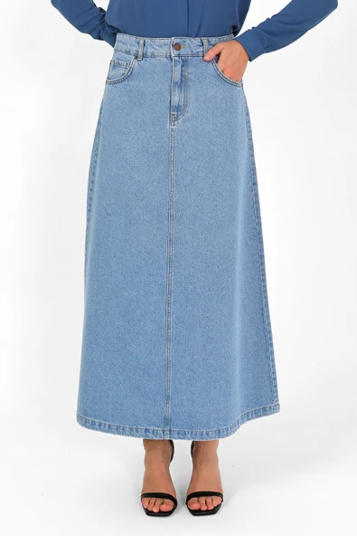 YÜKSEK BEL A KESİM DENİM ETEK - 2