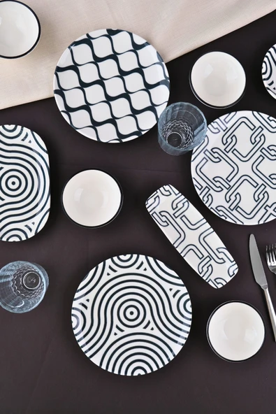 Tabak Evi Porselen Black Kahvaltı ve İkram Takımı 6 Kişilik 14 Parça TVL14KAHPRS1152 - 3