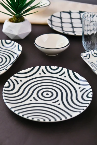 Tabak Evi Porselen Black Kahvaltı ve İkram Takımı 6 Kişilik 14 Parça TVL14KAHPRS1152 - 2