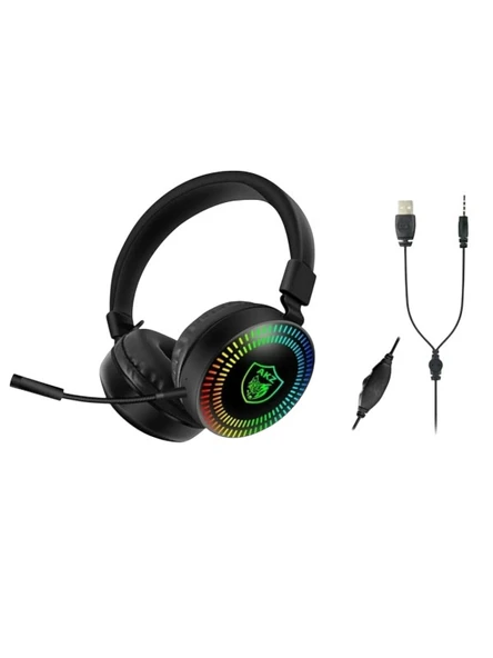3D Stereo Sound GM-019 Rgb Kablolu Kulaküstü Işıklı  Oyuncu Kulaklık 3.5mm Jack