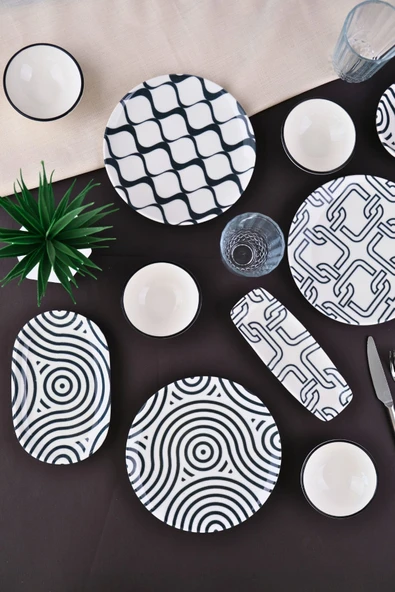 Tabak Evi Porselen Black Kahvaltı ve İkram Takımı 6 Kişilik 14 Parça TVL14KAHPRS1152 - 4