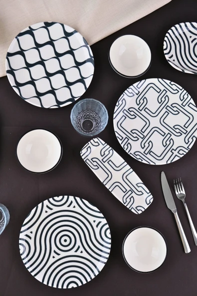 Tabak Evi Porselen Black Kahvaltı ve İkram Takımı 6 Kişilik 14 Parça TVL14KAHPRS1152 - 8