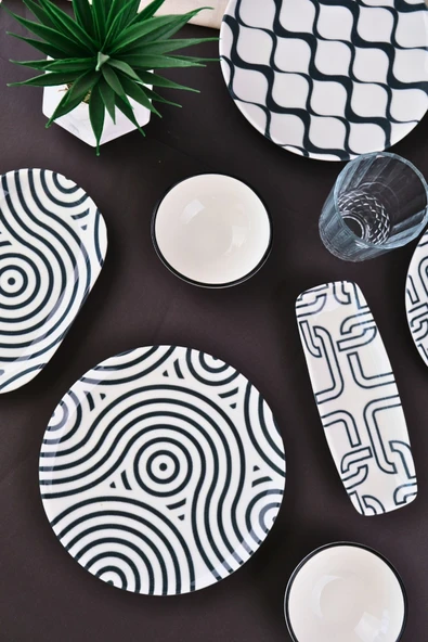 Tabak Evi Porselen Black Kahvaltı ve İkram Takımı 6 Kişilik 14 Parça TVL14KAHPRS1152 - 5