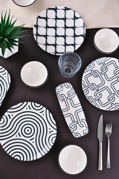 Tabak Evi Porselen Black Kahvaltı ve İkram Takımı 6 Kişilik 14 Parça TVL14KAHPRS1152 - 6