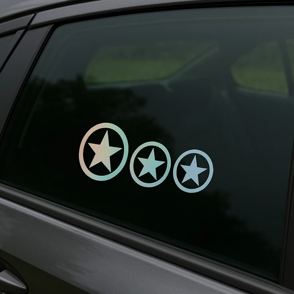 3'lü Yıldız Oto Sticker Hologramlı 20x8cm - 3