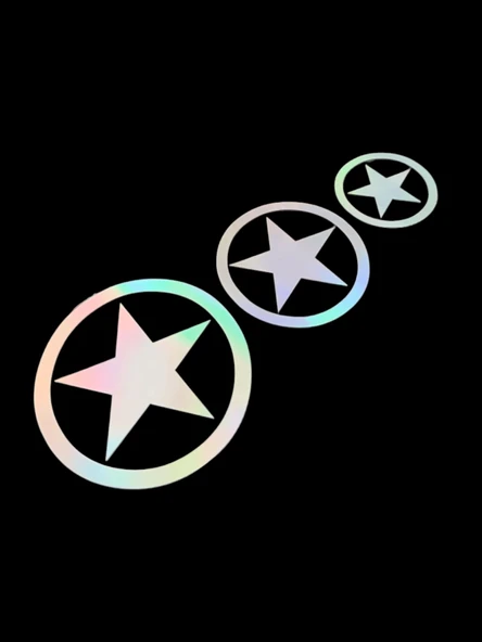 3'lü Yıldız Oto Sticker Hologramlı 20x8cm