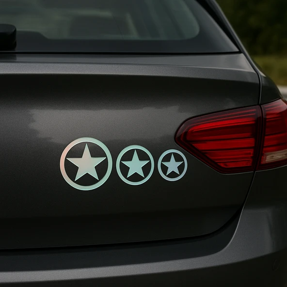 3'lü Yıldız Oto Sticker Hologramlı 20x8cm - 2