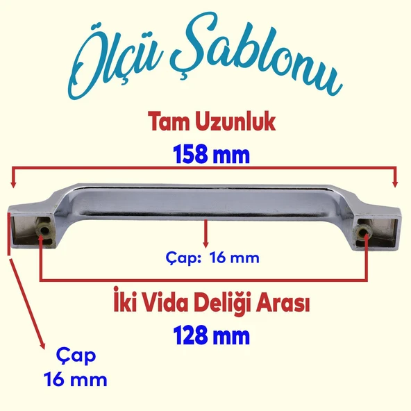Mobilya Mutfak Dolabı Çekmece Dolap Kulpu Düz Metal Kulpları Kulbu Kulpu (128 MM-12.8 CM) Krom - 2