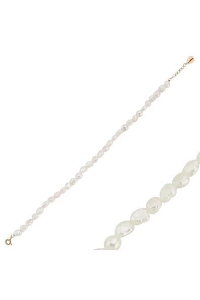 7,5 mm Yassı Barok İnci Bileklik - Resim 4