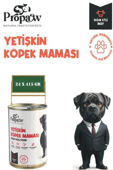 Köpek Yaş Mama Sığır Parça Etli Konserve Jöleli Premium Besleyici Yemek Tahılsız İçerik 24 x 415 gr