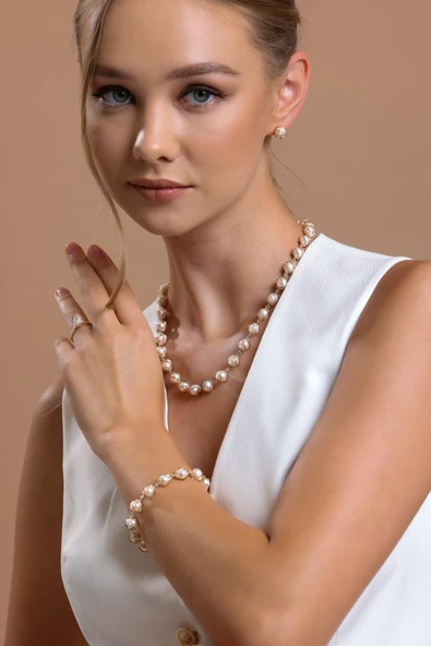 8,5 mm Kafesli Doğal İnci Bileklik - Resim 4