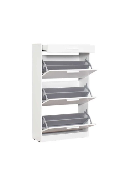 Flat Duo 3 Katlı Çekmeceli Ayakkabılık-mat Lake Beyaz 75x128x29 Cm (gxyxd) - 5