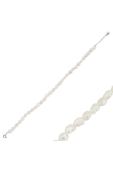 7,5 mm Yassı Barok İnci Bileklik - Resim 5