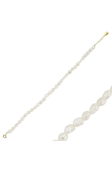 7,5 mm Yassı Barok İnci Bileklik - Resim 3