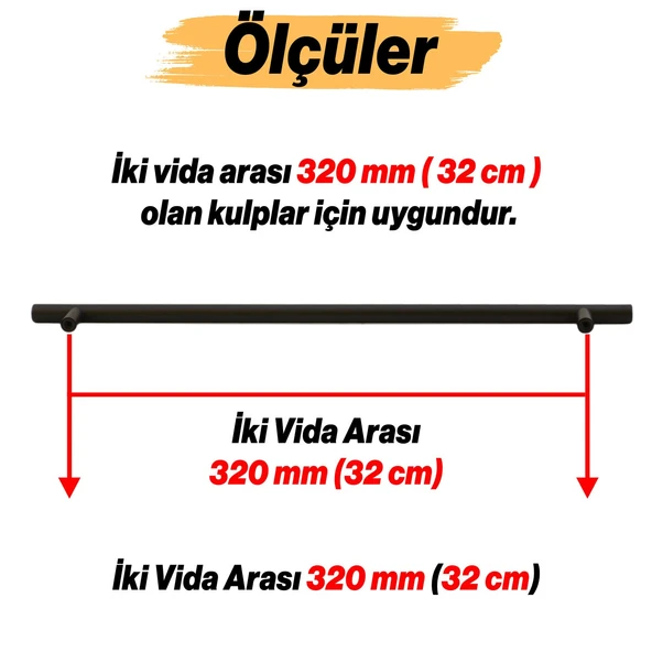 Mobilya Mutfak Çekmece Dolap Dolabı Kulpu Kulbu KulplarıMat Siyah Metal Kulp 320 MM-32 CM - Resim 2