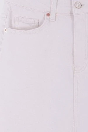 Orta Boy Klasik Tarzlı Cepli ve Astarsız Normal Belli Kadın Kot Etek Bej- Naturel Denim - 6