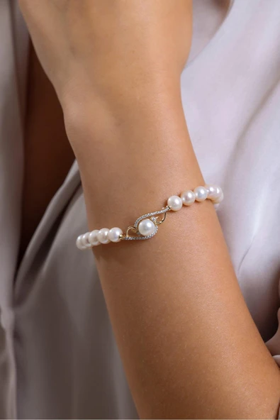 5 mm Zirkon Taşlı Doğal İnci Bileklik