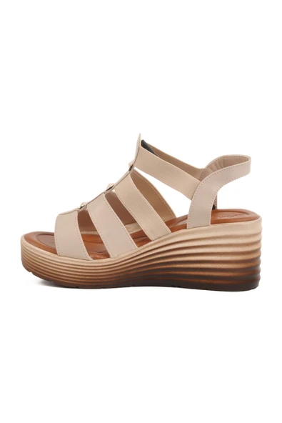 Ayakmod Bej Cırtlı Topuklu Kadın Sandalet T-001 Z - 2
