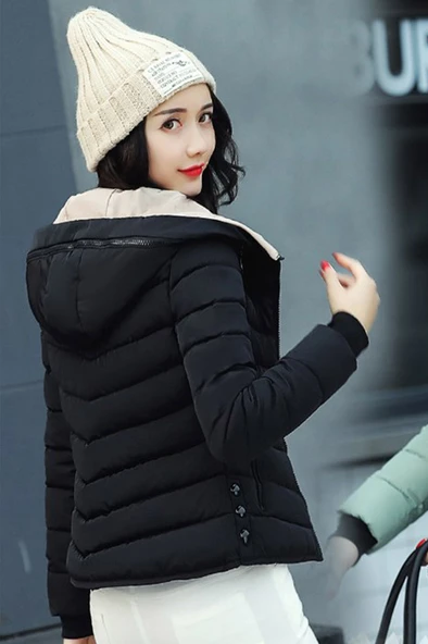 Kışlık Kapüşonlu Kadın Şişme Mont - 4