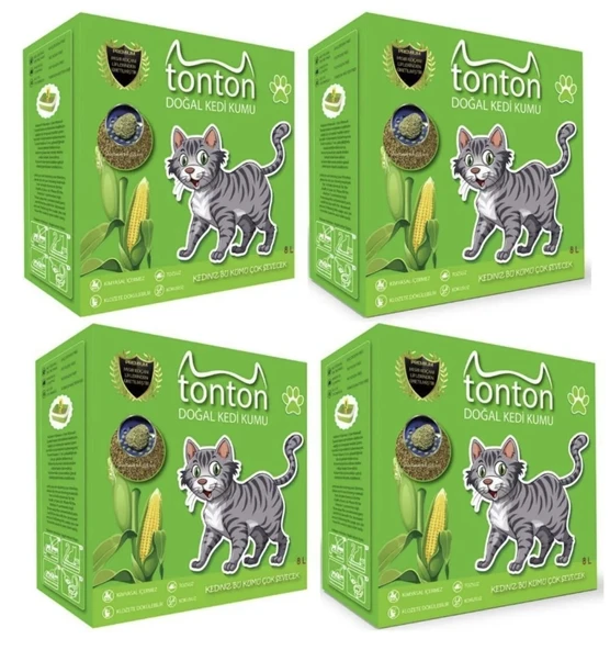 Tonton Mısır Koçanı Granülü Topaklaşan Doğal Kedi Kumu 8 Lt x 4 ADET