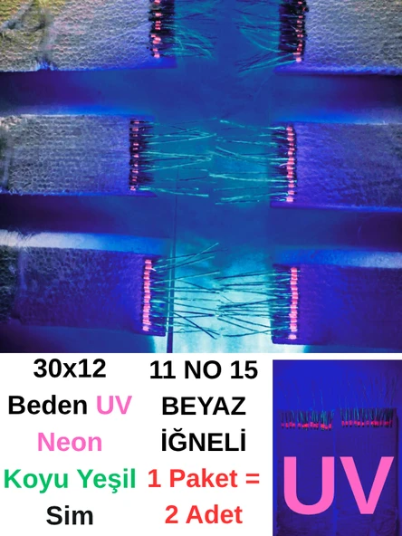 Eagenset Çapari, İstavrit Çaparisi, 30x12 Beden, Ultraviyole Uv Neon Seçenekli 11 No Beyaz İğne, 15 İğneli 2li Paket - Resim 7