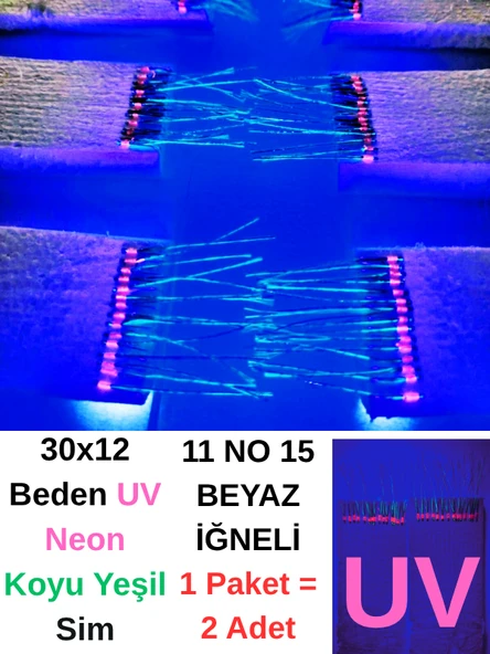 Eagenset Çapari, İstavrit Çaparisi, 30x12 Beden, Ultraviyole Uv Neon Seçenekli 11 No Beyaz İğne, 15 İğneli 2li Paket - Resim 5