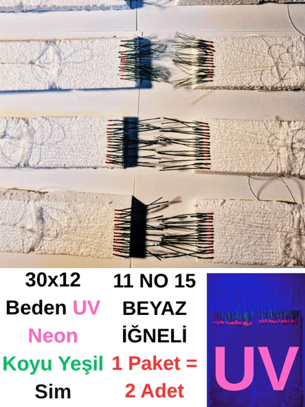 Eagenset Çapari, İstavrit Çaparisi, 30x12 Beden, Ultraviyole Uv Neon Seçenekli 11 No Beyaz İğne, 15 İğneli 2li Paket - Resim 6