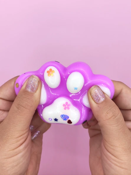 Pati Taba Squishy Kedi Pati Sıkma 7 cm Pullu Pati Sukuşi - Mor/Beyaz - 4