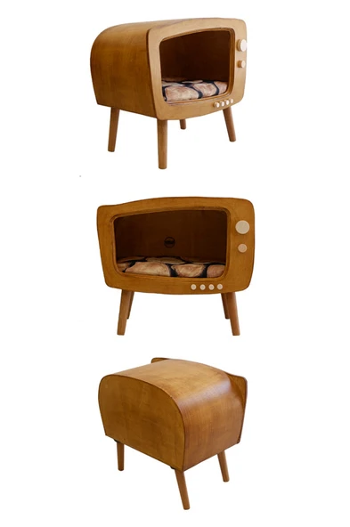 Kedi Evi Ahşap Retro TV Dekoratif Kedi Evi İç Mekan Kediler için - 5