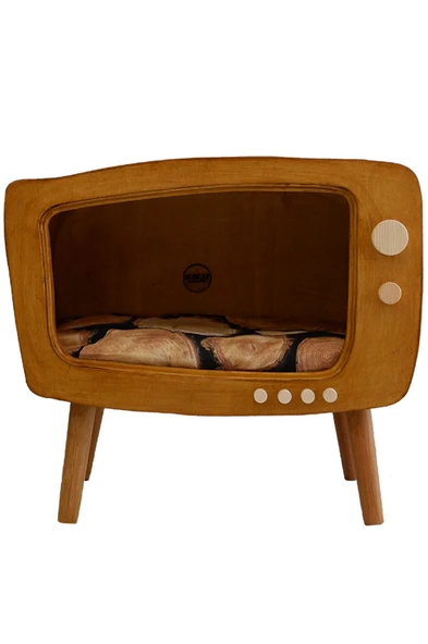 Kedi Evi Ahşap Retro TV Dekoratif Kedi Evi İç Mekan Kediler için - 6